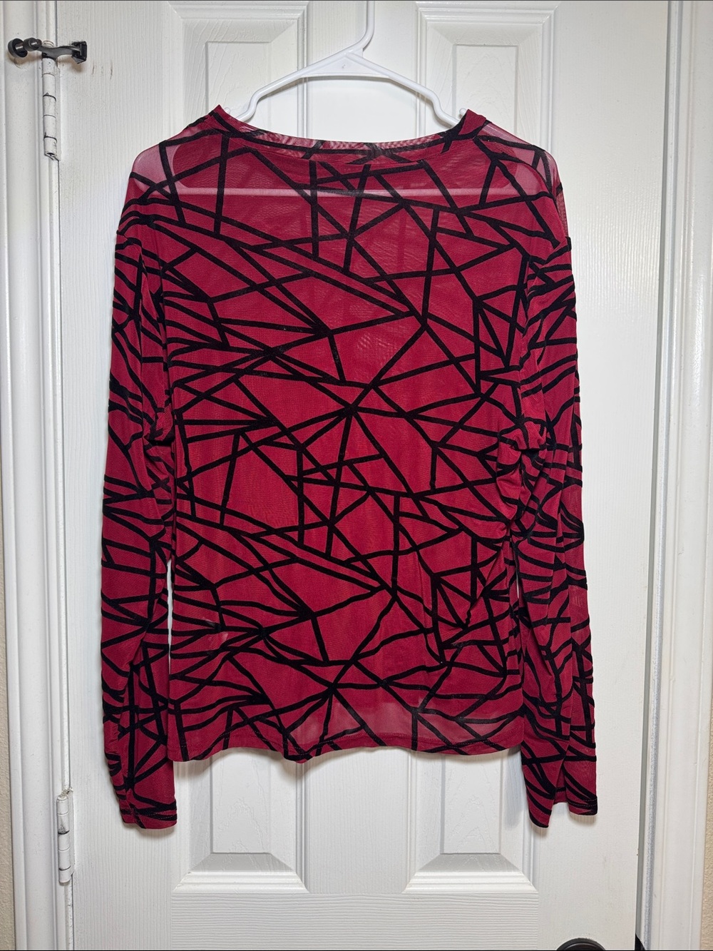 Red Long Sleeve Geometric Print Top